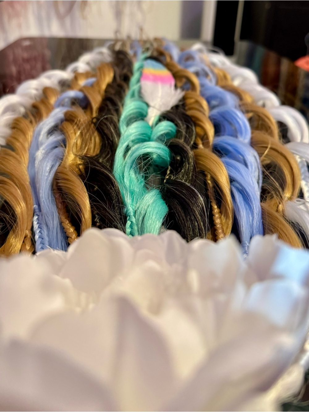 Synthetic Braided Hair Extensions - Teal, Blue, Brown Accent